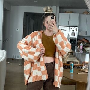 Pink & White checkered Cardigan